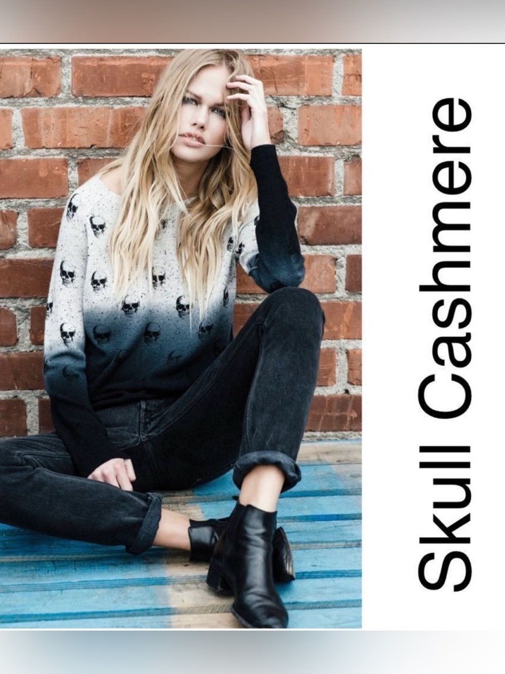 Skull Cashmere Ombre Skull Print Sweater Size XS Soft Knit Goth Chic